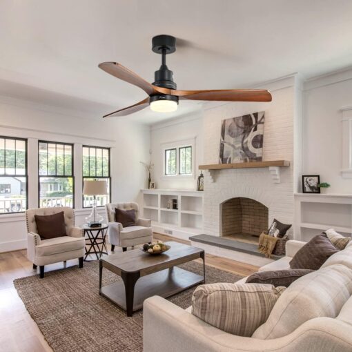 Sofucor Low Profile Ceiling Fan With Lights Remote Control 52 Inch Flush Mount Ceiling Fan Modern Wood Blade Fan For Bedroom Living Room Indoor Outdoor Farmhouse Patio, Noiseless DC Motor - Image 3