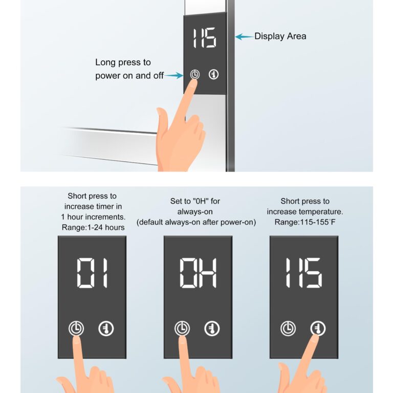 PeakTrivol 8-Bar Towel Warmer - Fast Heating, Auto Shut-Off Timer, LED Display Panel - Hardwired or Plug-in Options - Polished 304 Stainless Steel - Ideal for Bathroom - Hot Towel Warmer Rack - Image 5