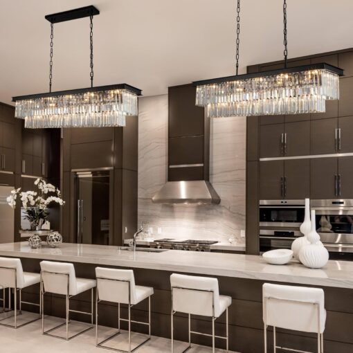 Weesalife Crystal Chandeliers for Dining Room Light Fixtures Over Table，15-Lights Black Modern Rectangle Chandeliers for Kitchen Island Bar L40 Inch - Image 7