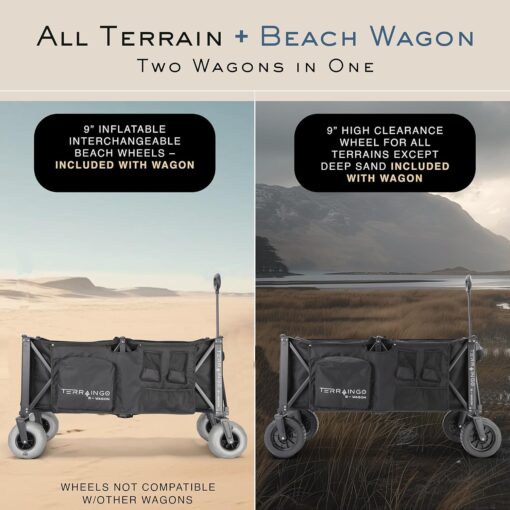 310L Extra/Large Foldable Wagon Cart, 47” 550LB Inlfatable Beach & All-Terrain Wheels, Utility Cart for Garden, Fishing, Groceries, Sports – Built-in Cooler Pouch, Storage Pockets & Cupholders - Image 7