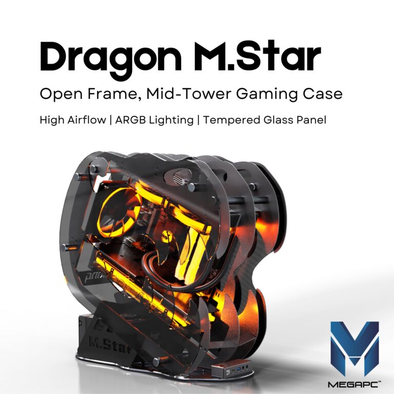 MegaPC Dinosaur M.Star Open-Frame Mid-Tower Micro-ATX/Mini-ITX Gaming PC Case - Tempered Glass Panels, High Airflow, ARGB Fans, USB-C Port, Tool-Free Design (Black, with Fans Only) - Image 8