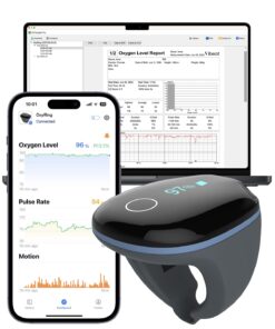 Vibeat OxyRing Continuous Oxygen Monitor - Bluetooth Pulse Oximeter with Real-time Reminder & Free PC Report, Wearable Finger Oxygen Meter for 16hrs Oxygen Level & Heart Rate Recording