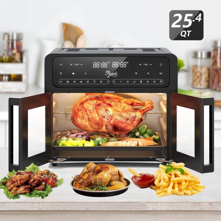 PwZzK Dual Zone Air Fryer Oven with French Glass Door 25.4QT Large Capacity Family Meals 16-in-1 Preset Menus LED Screen Advanced Dual-Fan 360° Heat Circulation Quick Even Cooking Results - Image 5