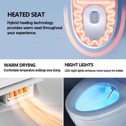 WLJBIDET Upgrade Smart Bidet Toilet Seat Elongated, Electronic Heated Bidet with Adjustable Warm Air Dryer, Unlimited Warm Water, Night Light, Slow Close Seat & Lid, Remote Control - Image 7