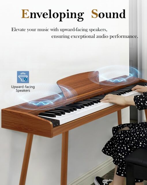 Longeye Digital Piano 88 Keys Wood Piano Keyboard Semi Weighted Electric Piano for Beginners and Professionals with Triple Pedal, Headphone, Music Rest Support MIDI Connection MOOD Walnut - Image 6