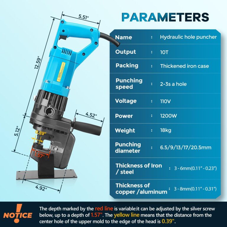 Bonvoisin Electric Hydraulic Hole Puncher Φ1/4"-4/5" 1200W Punching Machine 110V Metal Hole Punch with Carbon Brush 5 Dies for Iron Copper Aluminum Plate Angle Steel - Image 6
