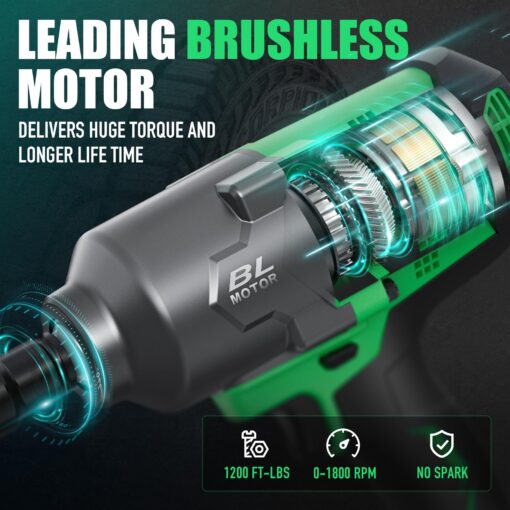 DOWOX Cordless Impact Wrench 1/2 Inch, High Torque 1200 Ft-lbs Brushless Impact Gun, 20V Power 4.0 Ah Battery, Fast Charger, 5 Pcs Sockets and Tool Box Kit - Image 7