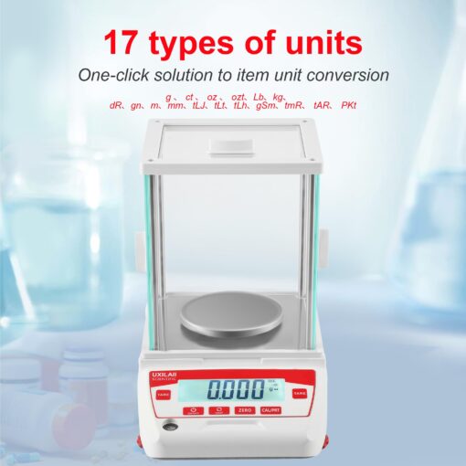 UXILAII SCIENTIFIC Analytical Balance 1mg GN ct Unit Precision Lab Scale 500g x 0.001g Digital Analytical Scale RS232 Interface Laboratory Electronic Balance LCD Display with Glass Windshield - Image 4