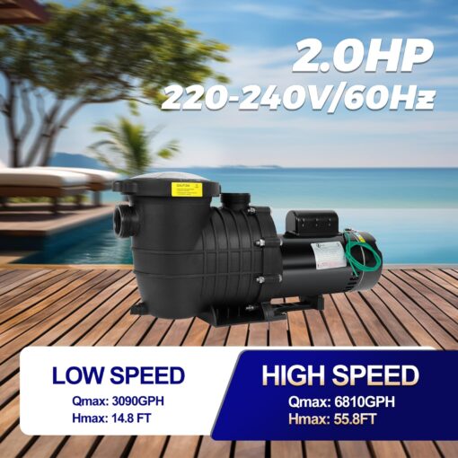 2.0 HP In/Above Ground Dual Speed Pool Pump, 220V 6810/3090 GPH, Powerful Self Priming Swimming Pool Pump lnground Above Ground with Filter Basket - Image 7
