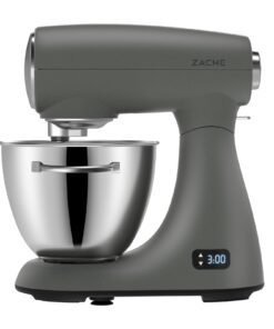 ZACME Mixers Kitchen Electric Stand Mixer 5.5QT 600W, Aluminum die casting and Gears, Dual Cooling System, Low Noise, DC Motor, LED Display and Timing Function, Tilt-head Metal Food Mixer, Grey