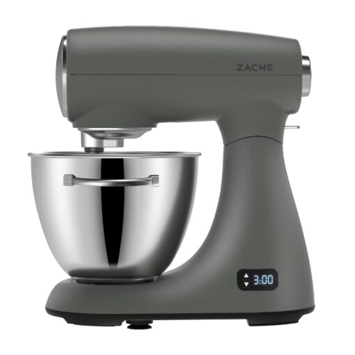 ZACME Mixers Kitchen Electric Stand Mixer 5.5QT 600W, Aluminum die casting and Gears, Dual Cooling System, Low Noise, DC Motor, LED Display and Timing Function, Tilt-head Metal Food Mixer, Grey