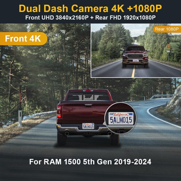 Fitcamx Front 4K+Rear 1080P Dash Cam Adapts for Dodge RAM 1500 (MODEL B) 2019-2024 Rebel Big Horn Laramie, OEM Look, Dual HD Video, WiFi Connect&APP, Loop Recording G-Sensor, Easy to Set, 128GB Card - Image 6