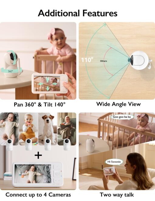 Momcozy Baby Monitor with 2 Cameras 5.5" 1080P Full HD Split Screen Video Baby Monitor with Camera and Audio, No WiFi 5000mAh Battery, ECO, VOX, Clear Night Vision 1640ft Range (SD Card not Included) - Image 2