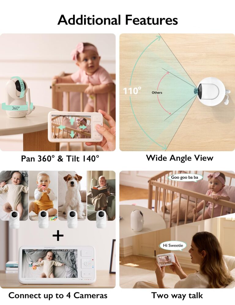 Momcozy Baby Monitor with 2 Cameras 5.5" 1080P Full HD Split Screen Video Baby Monitor with Camera and Audio, No WiFi 5000mAh Battery, ECO, VOX, Clear Night Vision 1640ft Range (SD Card not Included) - Image 2