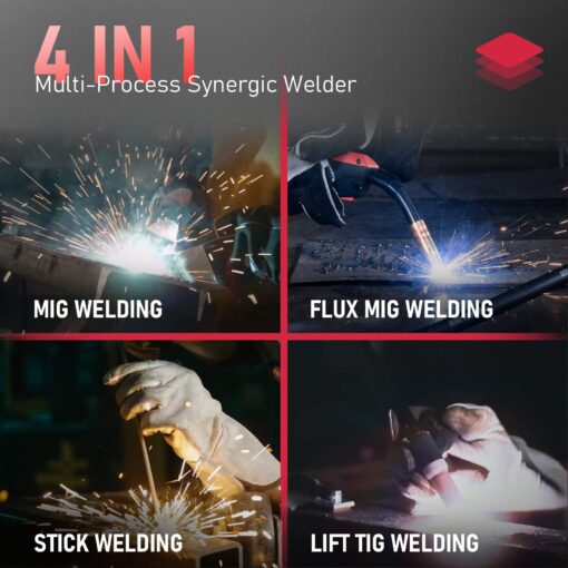 YESWELDER Gas Gasless 160A multiprocess MIG Welder，Flux Cored/MIG/Lift TIG/Stick ARC Welder 4 in 1 Welding Machine，Synergic Control 110V/220V Dual Voltage - Image 7