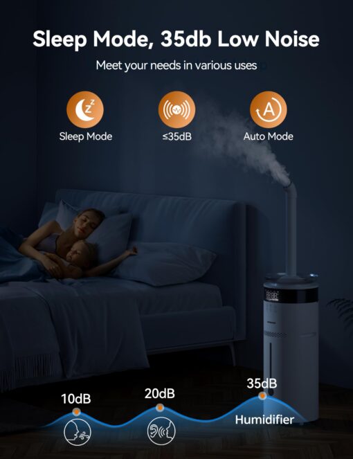 VAGKRI Humidifiers for Large Room, 18L Ultrasonic Cool Mist Humidifier for Home 2000 sq ft, 5 Mist Levels, Auto Mode, Whole House Humidifiers with 2 Extended Tube Quiet Humidifiers for Baby Home Plant - Image 3