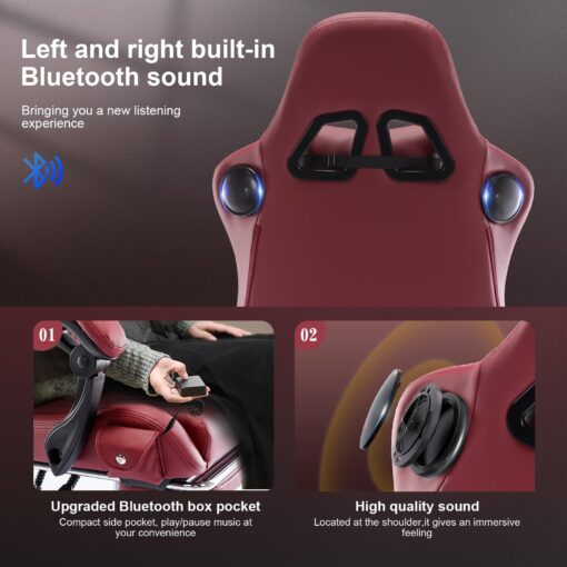 GTPLAYER Gaming Chair, Computer Chair with Footrest and Bluetooth Speakers, High Back Ergonomic Music Game Chair, Reclining Game Chair with Linkage Armrests for Adults and Kids (WineRed) - Image 10