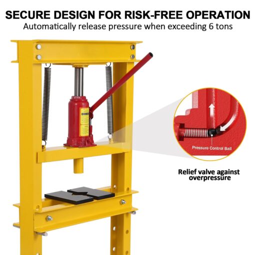 12 Ton Shop Press H Frame Press, 12 Ton Hydraulic Press H Frame Garage Floor Press with Plate, Adjustable Working Table Height Hydraulic Shop Floor Press for Gears and Bearings - Image 4