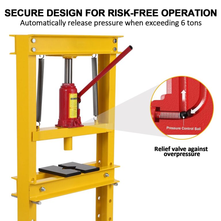 12 Ton Shop Press H Frame Press, 12 Ton Hydraulic Press H Frame Garage Floor Press with Plate, Adjustable Working Table Height Hydraulic Shop Floor Press for Gears and Bearings - Image 4