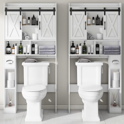 Over The Toilet Storage Cabinet, Farmhouse Storage Cabinet Over Toilet with Sliding Doors，Home Space-Saving Toilet Rack, for Bathroom, Restroom, Laundry - Image 5