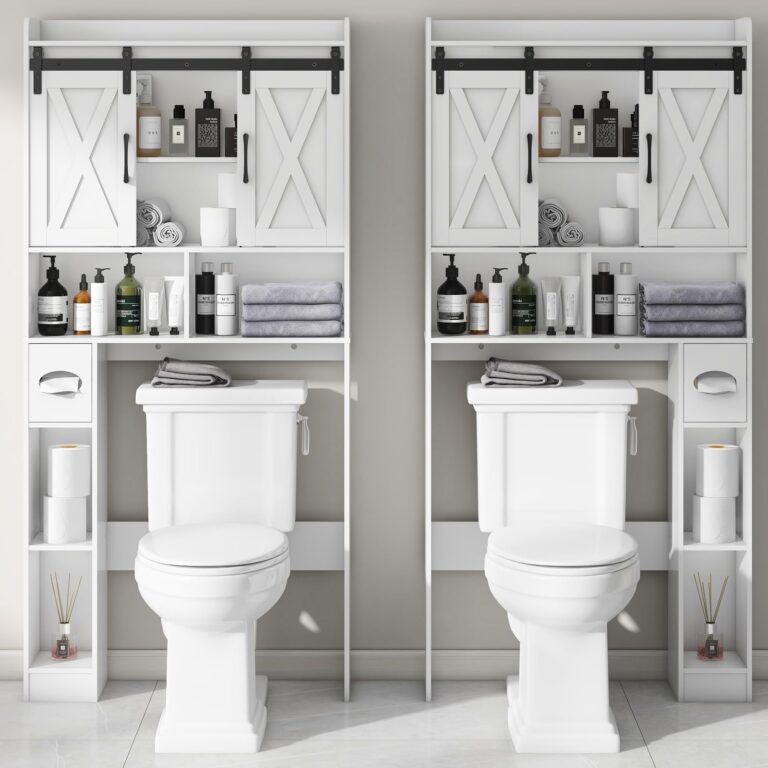 Over The Toilet Storage Cabinet, Farmhouse Storage Cabinet Over Toilet with Sliding Doors，Home Space-Saving Toilet Rack, for Bathroom, Restroom, Laundry - Image 5