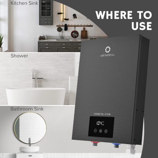 Airthereal Electric Tankless Water Heater 14kW, 240Volts - Endless On-Demand Hot Water - Self Modulates to Save Energy Use - Small Enough to Install Anywhere - for 1 Shower, Evening Tide series - Image 5