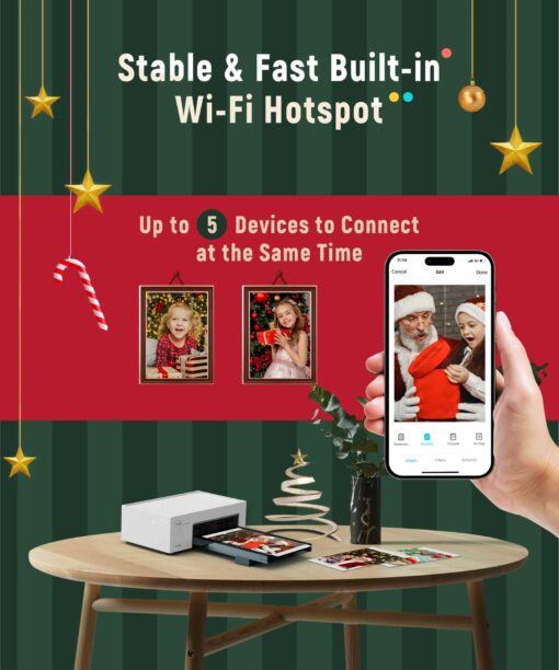 Liene 4x6'' Instant Photo Printer (Battery Edition) Bundle, 60-sheet, 2 Ink-Cartridge, Wireless Photo Printer for iPhone, Smartphone, Android, Computer, Dye Sublimation, Photo Printer for Travel, Home - Image 2