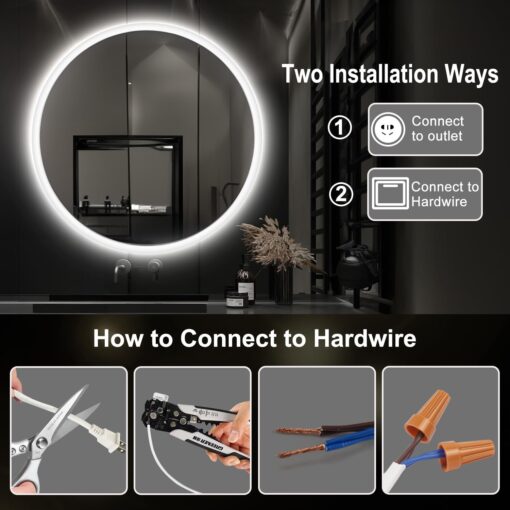 S·BAGNO 40’’ Round Led Bathroom Mirror with Lights, Backlit and Front Lighted, Anti-Fog Wall-Mounted Vanity Mirror 3000K/4000K/6500K, Dimmable Inside Bluetooth Speaker Smart Mirror - Image 4