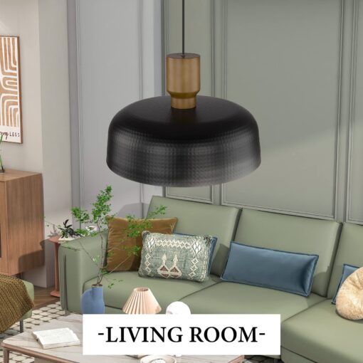 Darkaway Large Industrial Pendant Light Fixtures with Hammered Metal Shade, 2Pack Black 18.1inch Oversized Pendant Lighting for Kitchen Island Hanging Lamp Adjustable Height - Image 2