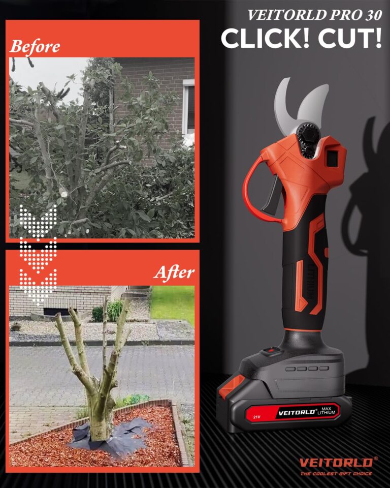 VEITORLD 2-IN-1 Cordless Electric Pole Pruning Shears, 15ft Reach, 1.2" Cutting Diameter, Battery Powered with 2x 2000mAh, Brushless Motor for Efficient Garden Tree Trimming, Branch Cutting（Red） - Image 2