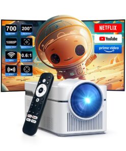 Ultra Short Throw Projector with 4k Support, Smart Projector with Wifi and Bluetooth , Electric Focus, 2 x 8W Stereo Speakers for Bedroom and Outdoor Use HY450NTV