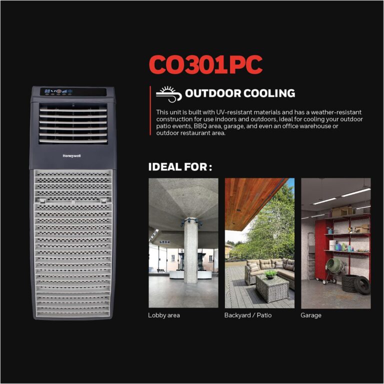 Honeywell Outdoor Portable Evaporative Swamp Cooler & Fan for BBQ Area, Patio, Garage, Backyard with GFCI Cord, Powerful 36 Ft. Airflow with Drink Holders, Gray - Image 6