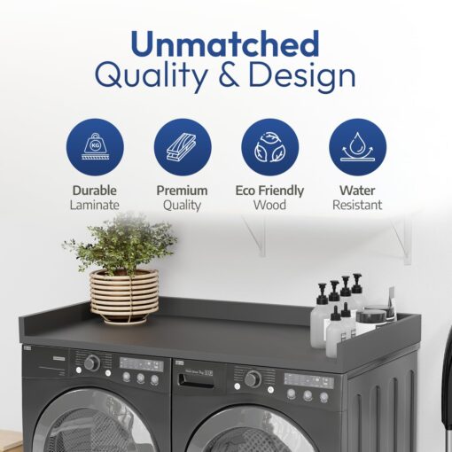 OfficeSimpli Washer Dryer Countertop, Made in USA, Non-Slip Pads, Easy Clean, Laundry Room Essentials and Decor, Washer Dryer Wood Top for Organization (Slate Grey, Standard (27.5" x 54")) - Image 8