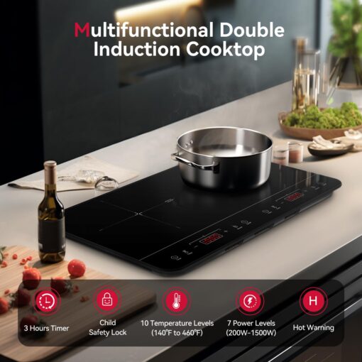 GASLAND Portable Induction Cooktop 2 Burners, 1800W Double Induction Cooktop with 10 Temperature 7 Power Settings, Dual Induction Cooker with Sensor Touch Control, Child Safety Lock & Timer - Image 7