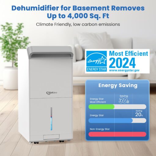 Vellgoo 4,000 Sq.Ft Most Efficient Energy Star 2024 dehumidifier for Basement, 50 Pint 2024 DOE Dehumidifiers for Home Large Room, Intelligent Humidity Control - Image 5