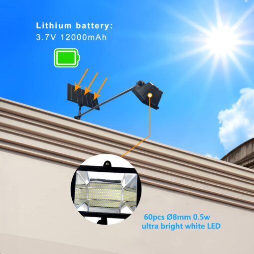 Solar Billboard Light,Metal Aluminum Lamp Heads Solar Sign Light ,12W 12000AMH Li-on Battery, 60 LED Super Bright Llight , Used for Real Estate Signs, Commercial, Advertising, Highway Sign Lighting - Image 2