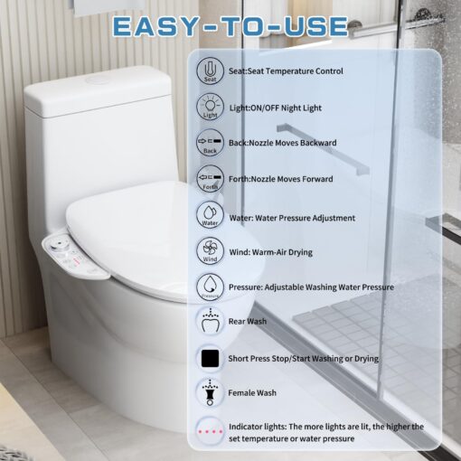 LALAHOO Electric Bidet Toilet Seat with Side Panel, Elongated Heated Toilet Seat with Instant Warm Water & Dryer, Multiple Spray Modes, Japanese Toilet Seat - Image 7