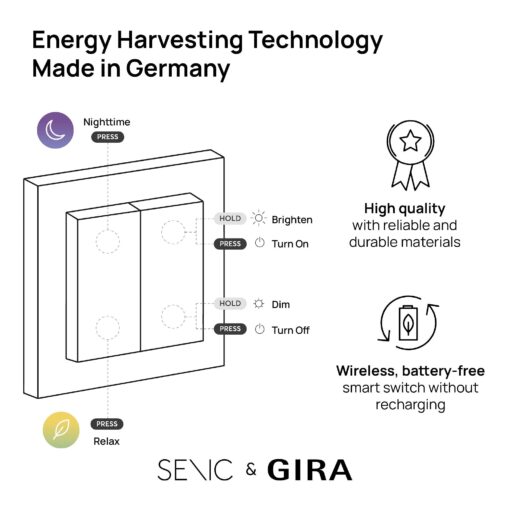 GIRA + Senic Friends of Hue Smart Switches | Compatible with Philips Hue (No Batteries, No Charging) | Wireless Homekit Light Switch and Dimmer | Made in Germany | 3 GIRA Light Switches White Matt - Image 6