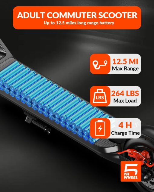 5TH WHEEL V20 Pro Electric Scooter, 10" Solid Tires, 350W Motor & 18 MPH, Turn Signals and Dual Brakes, APP Control & E-Lock, Portable and Foldable Commuter Electric Kick Scooter for Adults and Teens - Image 7