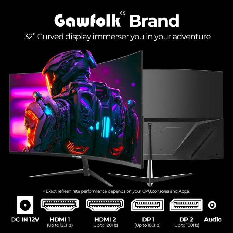 Gawfolk 32 inch Curved Monitor 144hz/180hz Gaming Monitor 1500R QHD (2560x1440p) 2k Computer Monitor Screen with FreeSync, DisplayPort, HDMI, Wall Mountable - Image 3