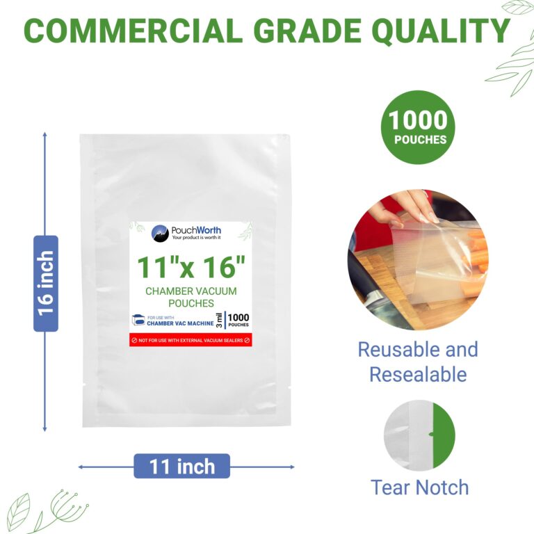 PouchWorth 1,000 pcs Clear 11" x 16" Gallon, 3 mil Chamber Machine Pouches, Pre-Cut Chamber Vacuum Sealer Bags, Heavy Duty Seal Pouch, BPA-Free Chamber Sealer Bags with Tear Notch - Image 7