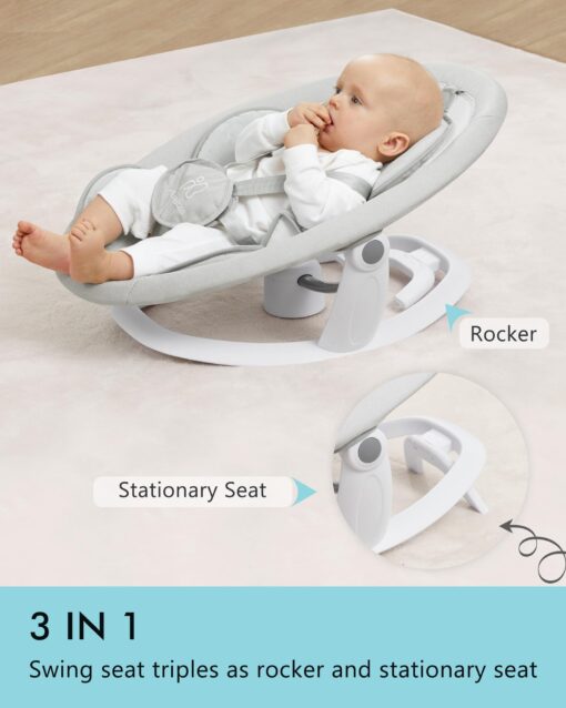 Angelbliss 3 in 1 Baby Swing with Motion Detection, Portable Baby Swings for Infants with Removable Rocker & Stationary Seat, Bluetooth Enabled with 3 Unique Motions (White) - Image 5