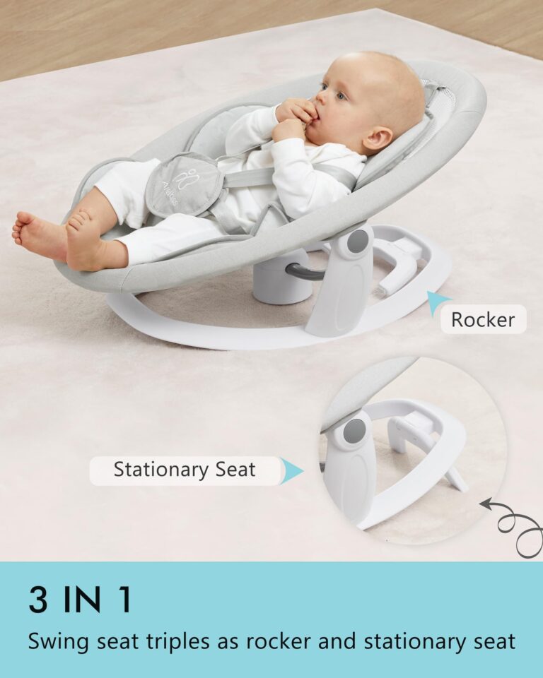 Angelbliss 3 in 1 Baby Swing with Motion Detection, Portable Baby Swings for Infants with Removable Rocker & Stationary Seat, Bluetooth Enabled with 3 Unique Motions (White) - Image 5