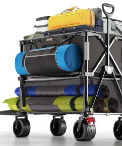 Overmont 400L Foldable Double Decker Wagon - Large Capacity Collapsible Wagon Cart- 52" Extra Long Extender - All-Terrain Big Wheels for Camping, Football Game, Sports Events, Support Up to 450lbs
