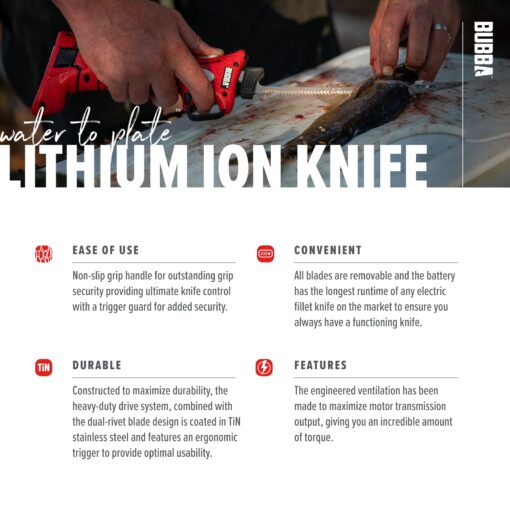BUBBA Li-Ion Cordless Electric Fillet Knife with Non-Slip Grip Handle, 4 Ti-Nitride S.S. Coated Non-Stick Reciprocating Blades, Charger and Case for Fishing - Image 6