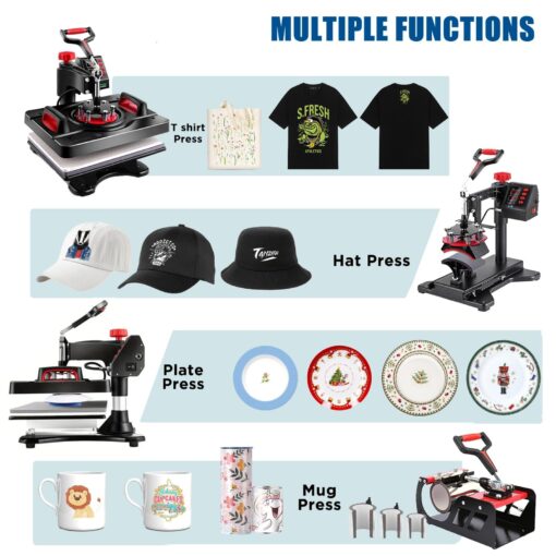 AKEYDIY 8 in 1 Heat Press Machine Professional Sublimation Machine 12" X 15" Swing Away Shirt Printing Heat Transfer Digital Industrial-Quality Heat Press Machine for T Shirts Mug Hat Plate - Image 9