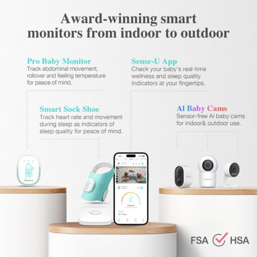 Sense-U Smart Baby Monitor Pro(Long Range)+2K PTZ Camera: Track Abdominal Movement with Arousal Vibration, Rollover, Feeling Temp, 2K Video, Background Sound & Motion Detection, No Monthly Fee - Image 5