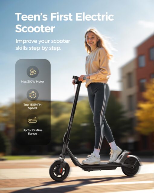 Electric Scooter A1C,Front Suspension Kick Scooter,8.5 Solid Tires,300W Motor,Smart APP Control,15.5MPH, Escooter for Teens Adults UL2272 - Image 4