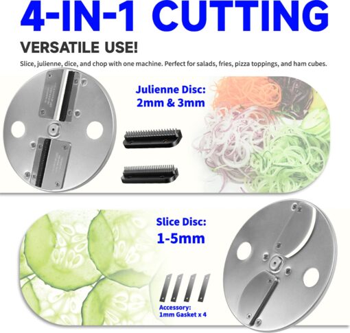 4 in 1 Electric Vegetable Chopper Automatic Multifunctional Food Cutter Slicer for Slicing Shredding Dicing Slitting with Quiet Motor (200W/110V), Multi Blades for Commercial and Home Use - Image 5