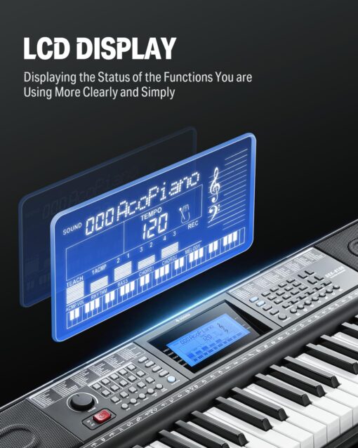 Donner 61 Key Keyboard Piano, Electric Piano Keyboard Kit with 249 Voices, 249 Rhythms - Includes Piano Stand, Stool, Microphone, Gift for Beginners, Black (DEK-610S) - Image 6